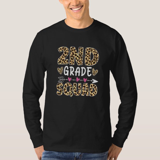 2nd Grade Squad Leopard Cute Teacher Student Back  T-Shirt (Front)