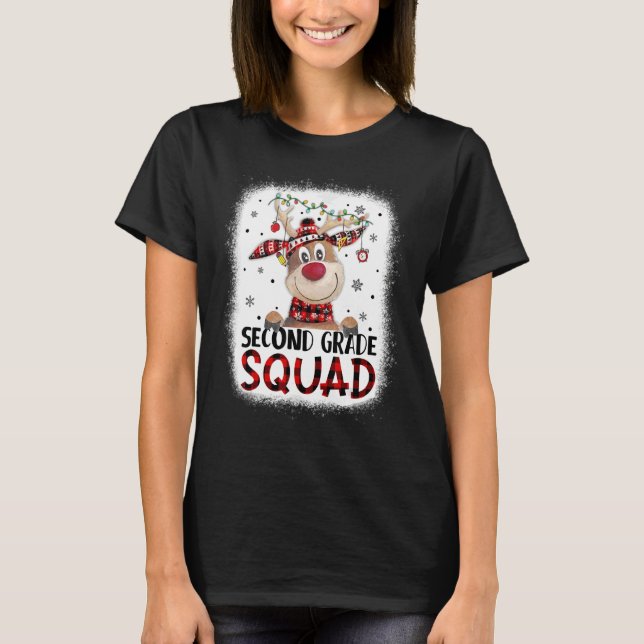 2nd Grade Squad Plaid Reindeer Santa Hat Teacher C T-Shirt (Front)