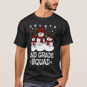 2nd Grade Squad Plaid Snowman Santa Hat Teacher Ch T-Shirt