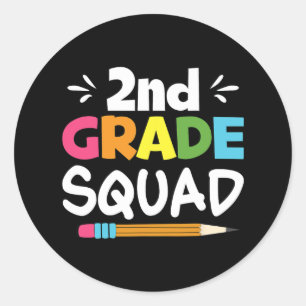 2nd Grade Squad Second Teacher Student Team Back T Classic Round Sticker
