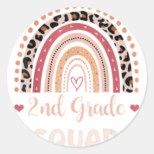 2nd Grade Squad Teacher Boho Rainbow Leopard Back Classic Round Sticker