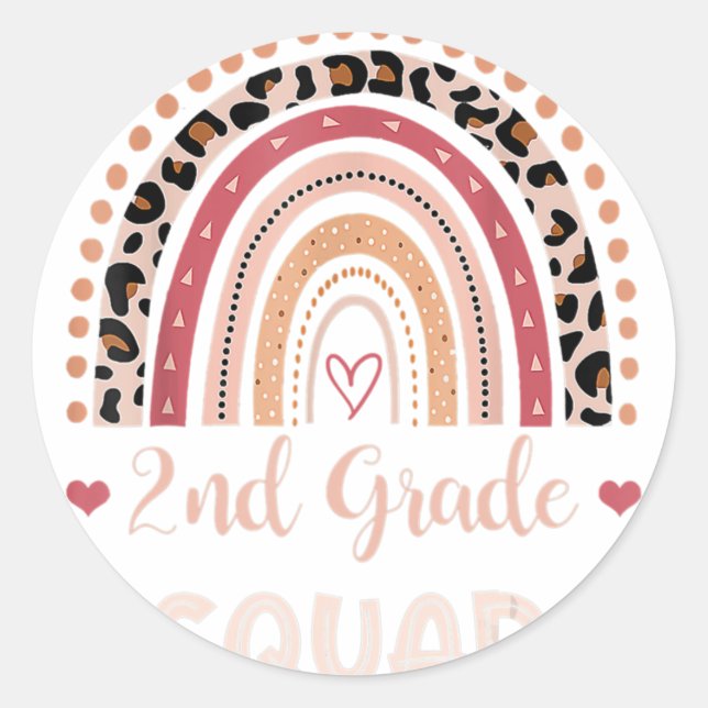 2nd Grade Squad Teacher Boho Rainbow Leopard Back  Classic Round Sticker (Front)