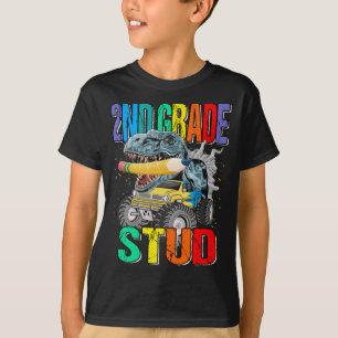 2nd Grade Stud Monster Truck Dinosaur T-Shirt