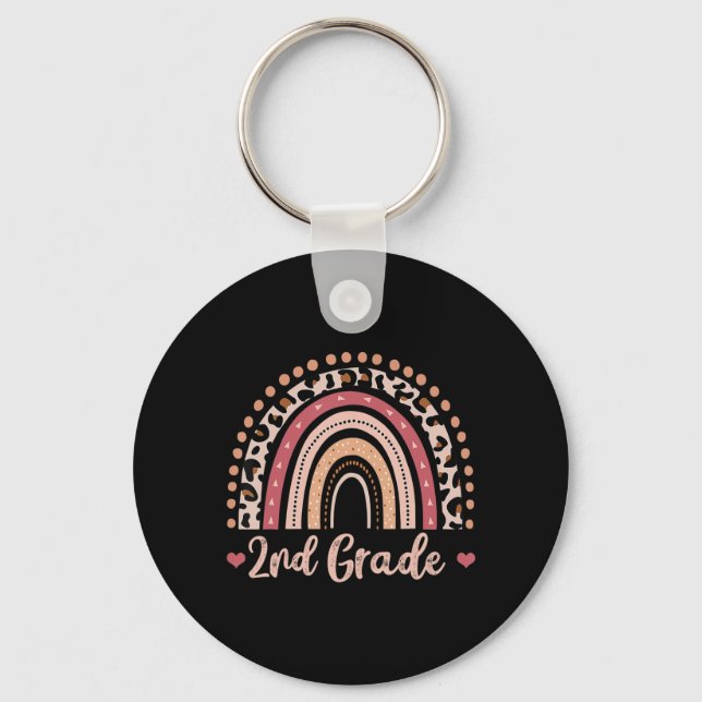 2nd Grade Teacher Fun Rainbow Lover Back To School Keychain (Front)