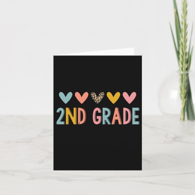 2nd Grade Teacher Leopard Hearts Back To School  Card (Front)