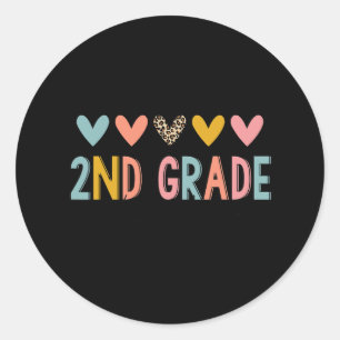 2nd Grade Teacher Leopard Hearts Back To School  Classic Round Sticker
