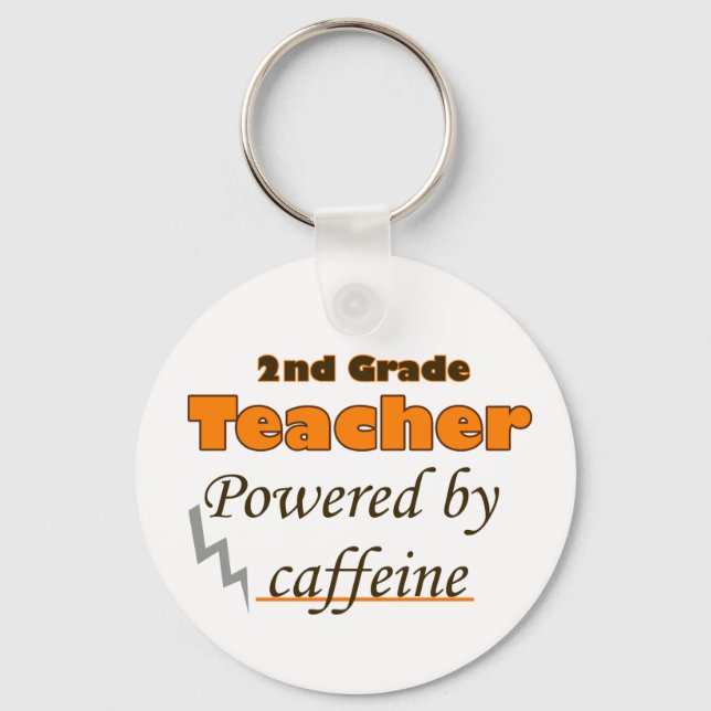 2nd Grade Teacher Powered by caffeine Keychain (Front)