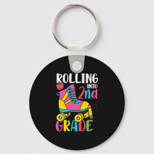 2nd Grade Teacher Rolling Into 2nd Grade Keychain