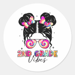 2nd Grade Vibes Messy Bun Girl - Second Grade Ck T Classic Round Sticker