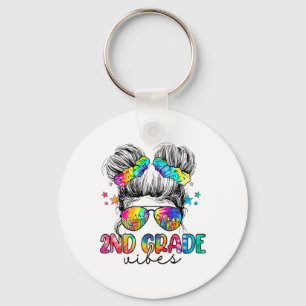 2nd Grade Vibes Messy Bun Girl Second Grade Ck To  Keychain