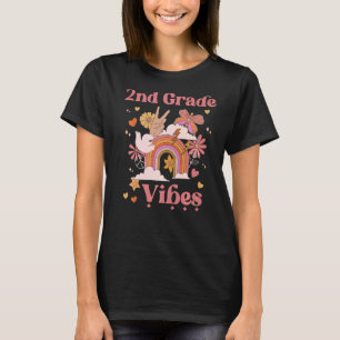 2nd Grade Vibes School Groovy Retro Girl Boho Rain T-Shirt