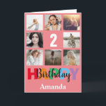 2nd Happy Birthday Photo Collage Modern Pink Card<br><div class="desc">2nd Happy Birthday Photo Collage Modern Pink Card with personalized name. For further customization,  please click the "Customize it" button and use our design tool to modify this template.</div>
