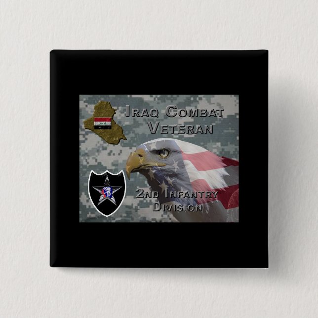 2nd Infantry Div Iraq Combat Veteran 2 Inch Square Button (Front)