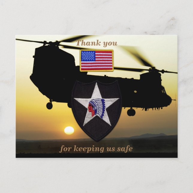 2nd infantry indianhead veterans vets patch postcard (Front)