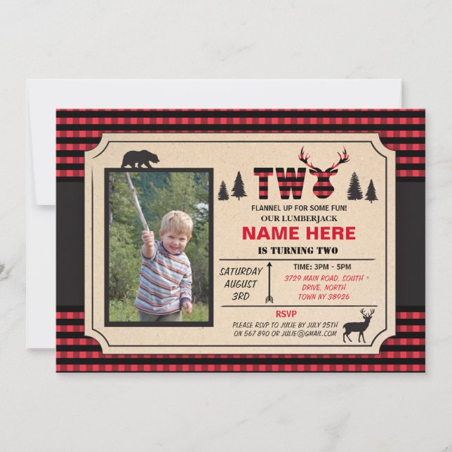 2nd Lumberjack Two Birthday Invite Check Invite (Front)