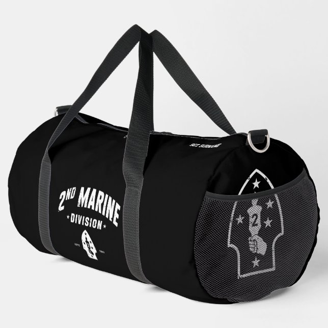 2nd Marine Division Silent Second Distressed Black Duffle Bag (Right Corner)