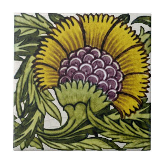 2nd of Pair Repro Antique De Morgan Floral Tile (Front)