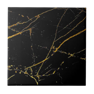 2nd of Set of 4 Gold Veined Black Faux Marble Tile
