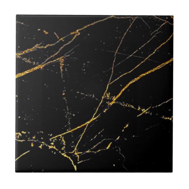 2nd of Set of 4 Gold Veined Black Faux Marble Tile (Front)