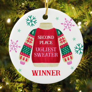 2nd Place Ugly Sweater Contest Prize Winner Ceramic Ornament