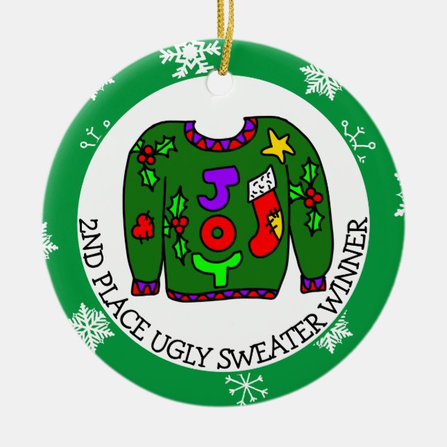 2ND Place Winner Ugly Sweater Contest Medal    Ceramic Ornament (Front)