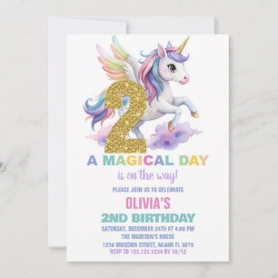2nd Rainbow Unicorn Birthday Invitations Fly
