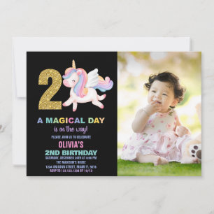 2nd Rainbow Unicorn Birthday Invitations photo