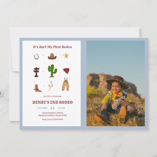 2nd Rodeo Cowboy Kids Birthday Photo Invitation (Front)