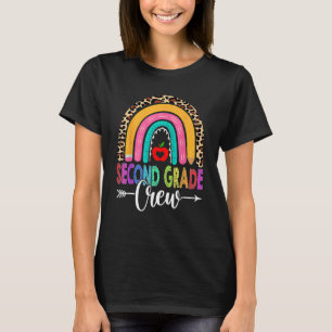 2nd Second Grade Crew Rainbow Leopard Teacher Back T-Shirt