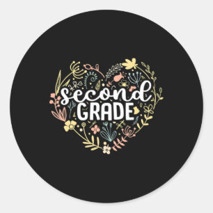 2nd Second Grade Floral Heart Back To School Teach Classic Round Sticker