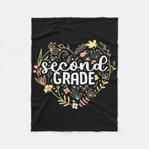 2nd Second Grade Floral Heart Back To School Teach Fleece Blanket