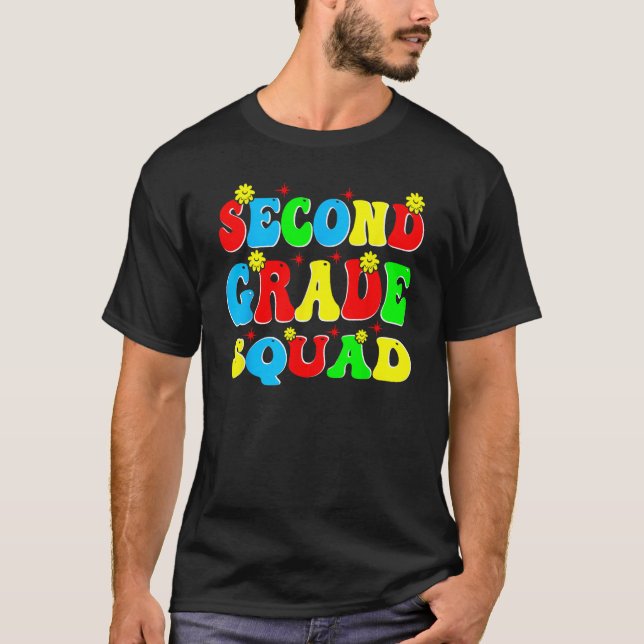 2nd Second Grade Squad Retro Groovy Teacher Back T T-Shirt (Front)