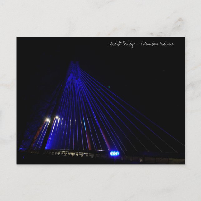 2nd Street Bridge lite in blue - Columbus Indiana Postcard (Front)