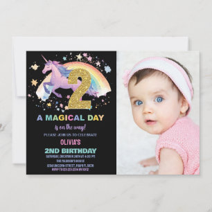 2nd Unicorn Birthday Invitations with photo