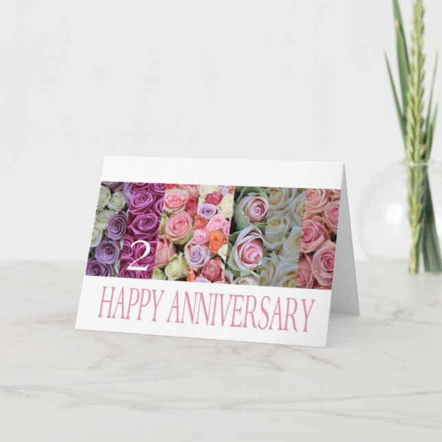 2nd Wedding Anniversary Card pastel roses (Front)
