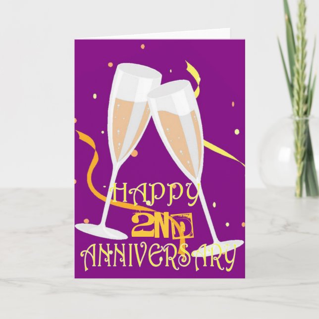 2nd  wedding anniversary champagne celebration card (Front)