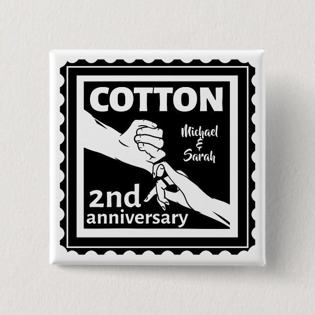 2nd Wedding anniversary couple holding hands 2 Inch Square Button (Front)