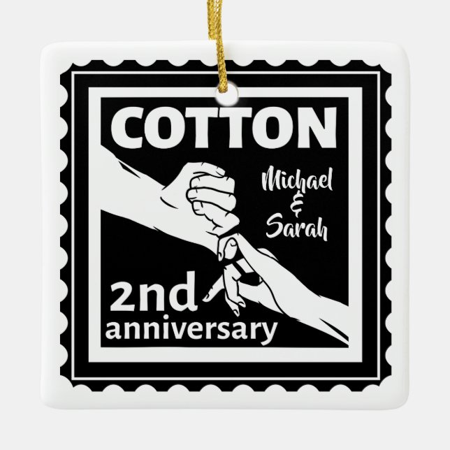 2nd Wedding anniversary couple holding hands Ceramic Ornament (Front)