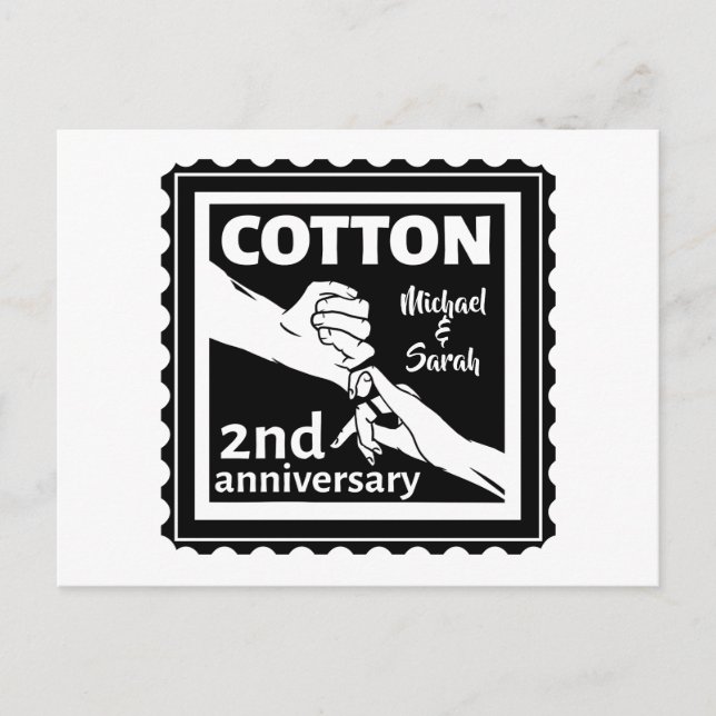 2nd Wedding anniversary couple holding hands Postcard (Front)