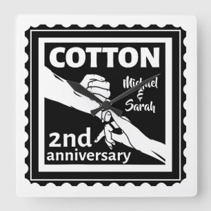 2nd Wedding anniversary couple holding hands Square Wall Clock