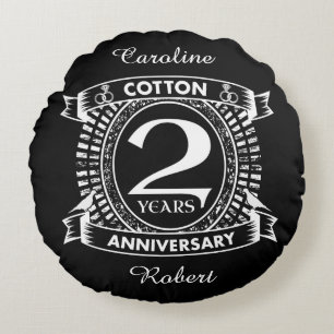 2nd wedding anniversary distressed crest round pillow