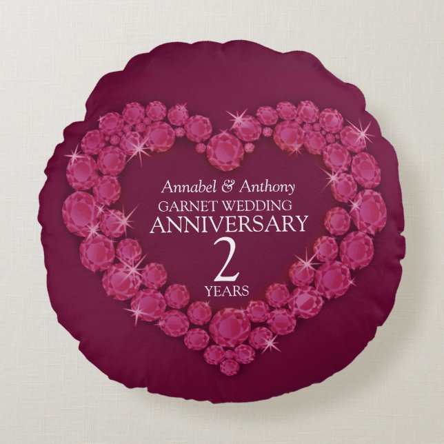 2nd Wedding Anniversary garnet red heart Round Pillow (Front)