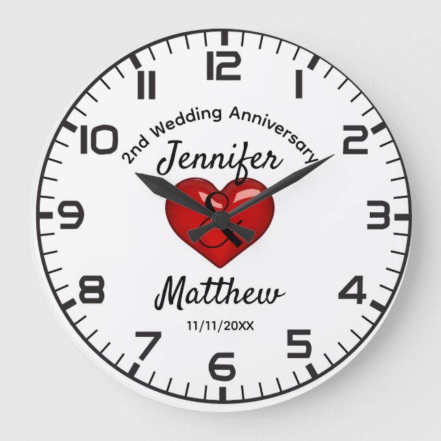 2nd Wedding Anniversary Gift Personalised Large Clock (Front)
