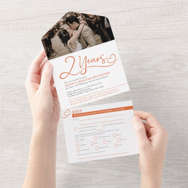 2nd Wedding Anniversary meal RSVP mandarin garnet All In One Invitation (Tearaway)