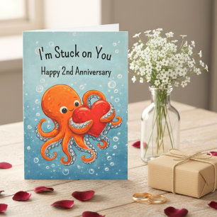 2nd wedding anniversary Octupus lover Card