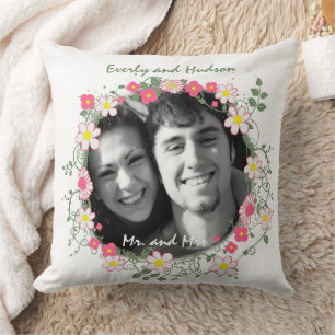 2nd Wedding Anniversary Photo Wreath Frame White Throw Pillow