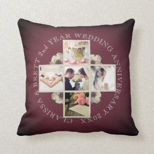 2nd Yr. Wedding Anniversary Cotton 5 Photos Garnet Throw Pillow