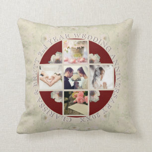 2nd Yr. Wedding Anniversary Cotton 5 Photos Throw Pillow