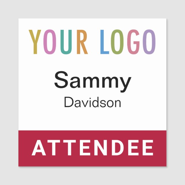 2x2 Attendee Name Badge Event Logo Dark Red Square (Front)