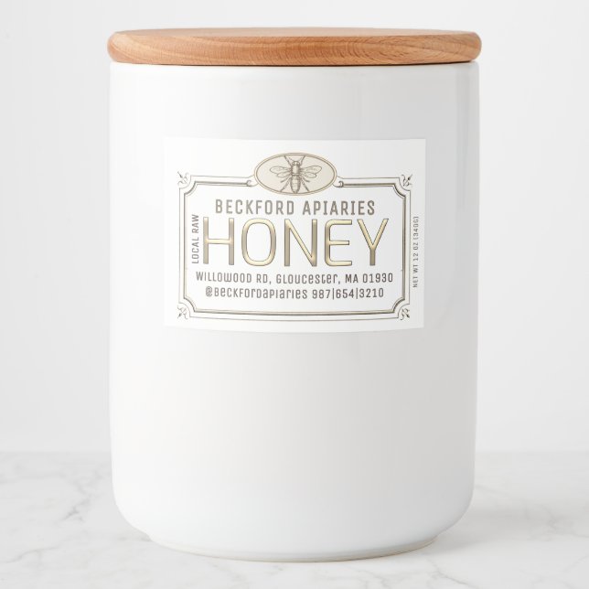 2x3" Metallic Gold 3D Framed Honey Label with Bee (Front)